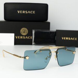 Versace Women Sunglasses Gold Blue Rectangle VE2245 100280 BRAND NEW